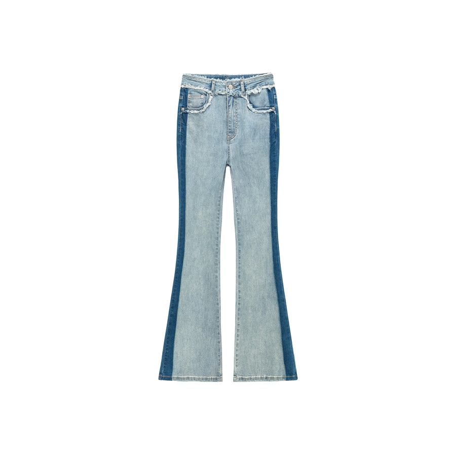 CHUU High Waist Frayed Bootcut Denim Jeans