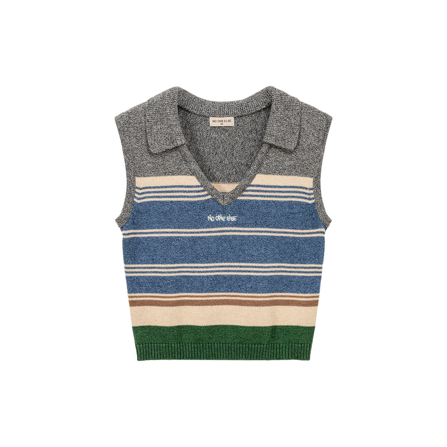 CHUU Open Color Striped Knit Vest