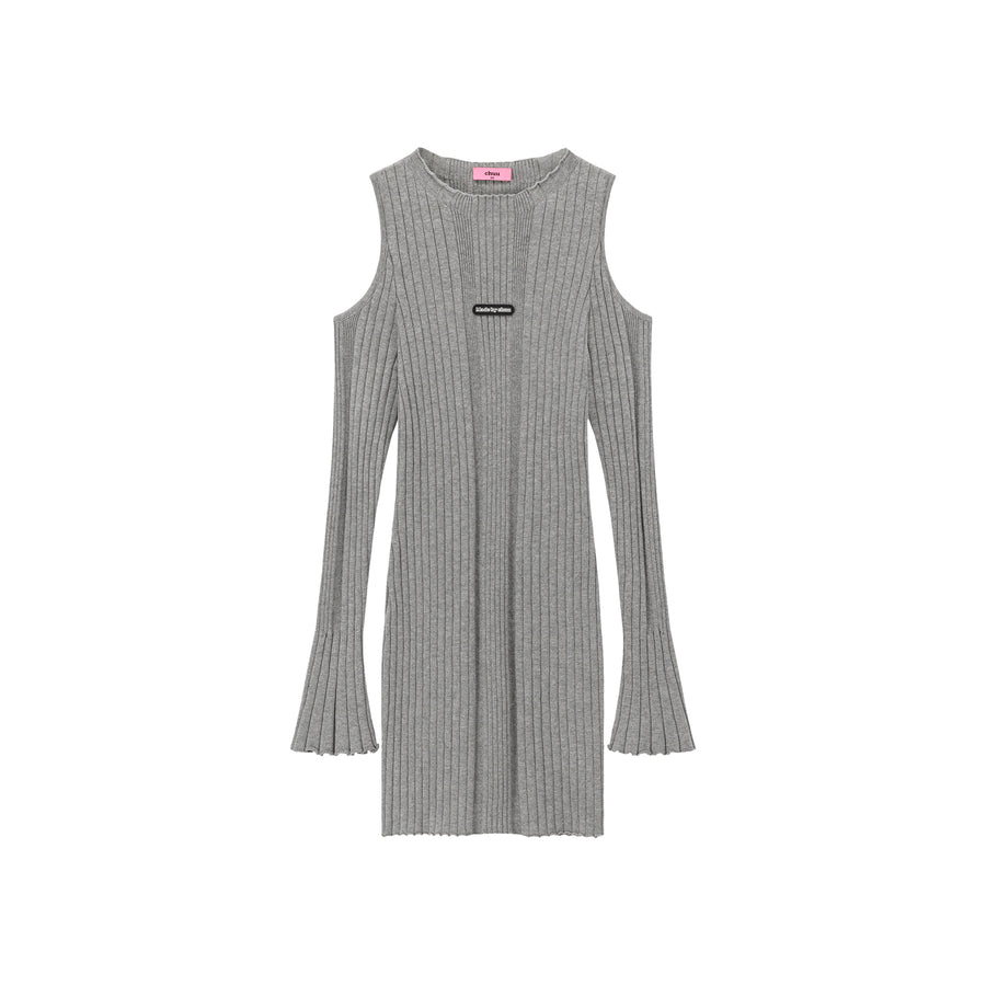 CHUU Off Shoulder Flowly Sleeve Knit Mini Dress
