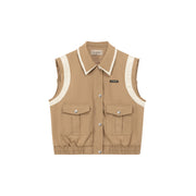 Color Pocket Raw Edge Zipper Vest