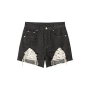 Exposed Logo Pocket Liner Distressed Denim Shorts