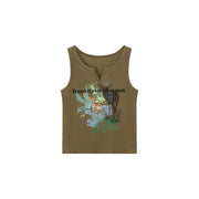 V Split Deer Character Sleeveless Top