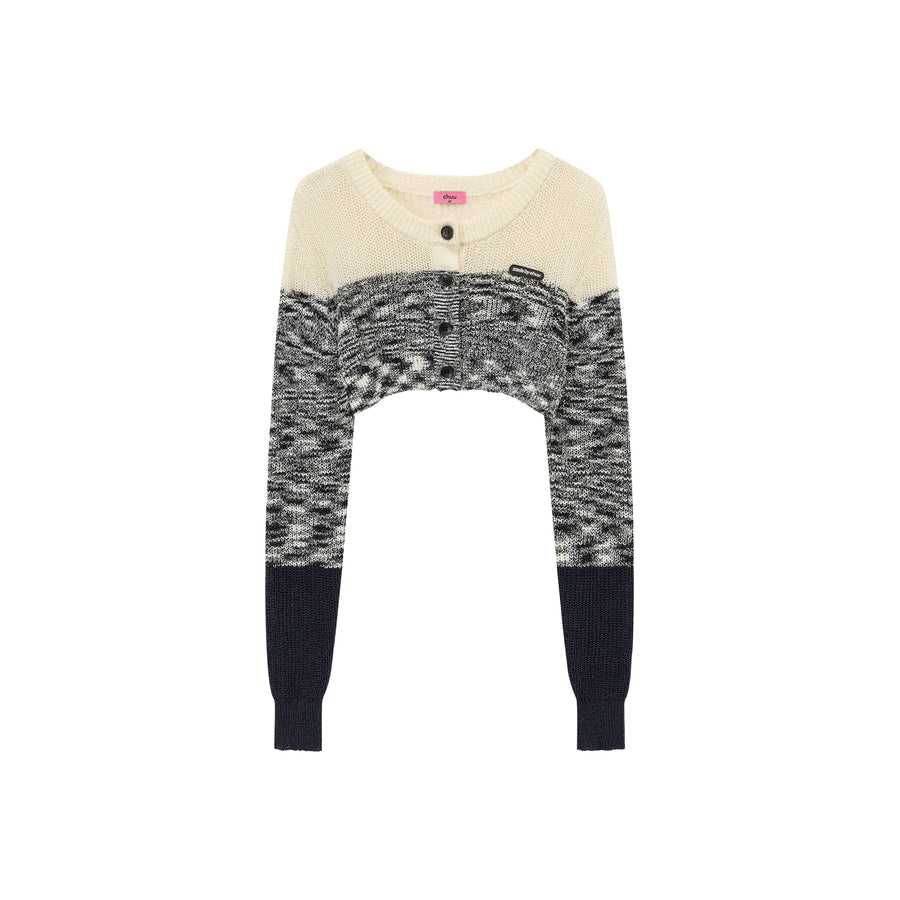 CHUU Contrast Logo Cropped Cardigan