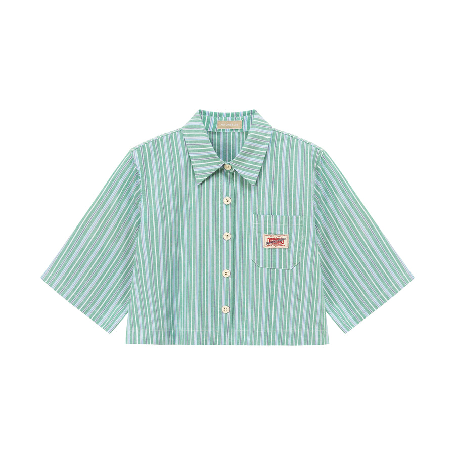 CHUU Boxy Vertical Stripes Cropped Shirt