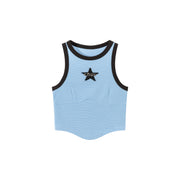 Chuu Star Center Line-Colored Sleeveless Semi Crop T-Shirt