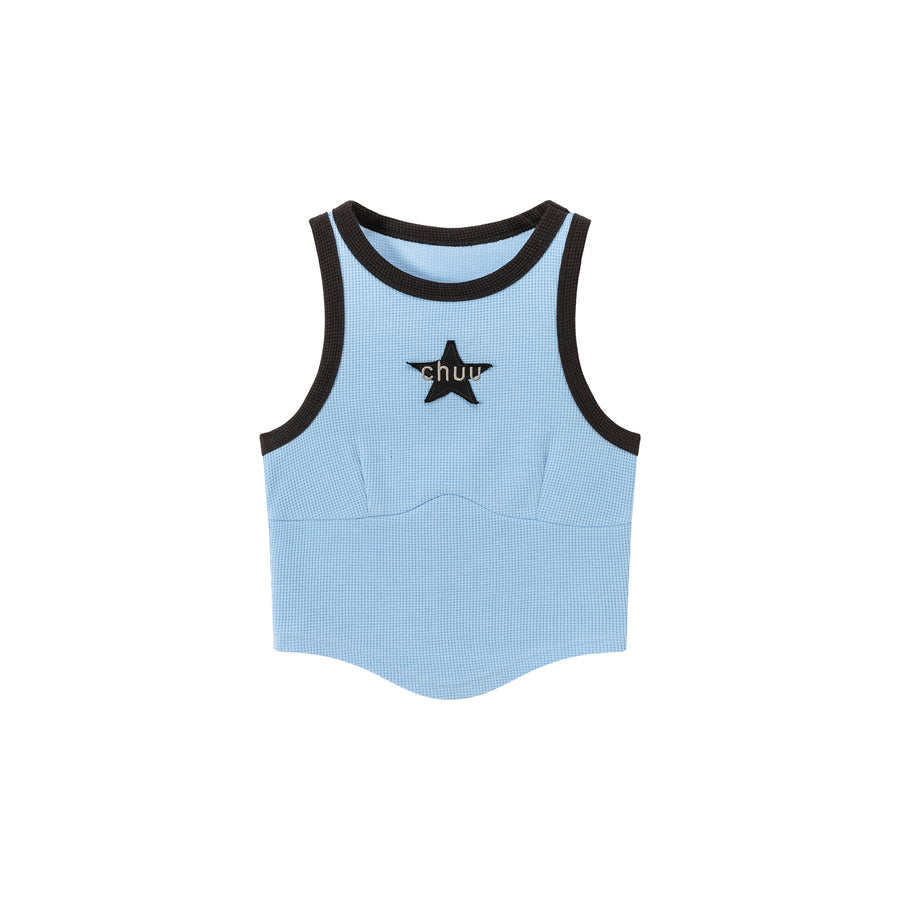 CHUU Chuu Star Center Line-Colored Sleeveless Semi Crop T-Shirt