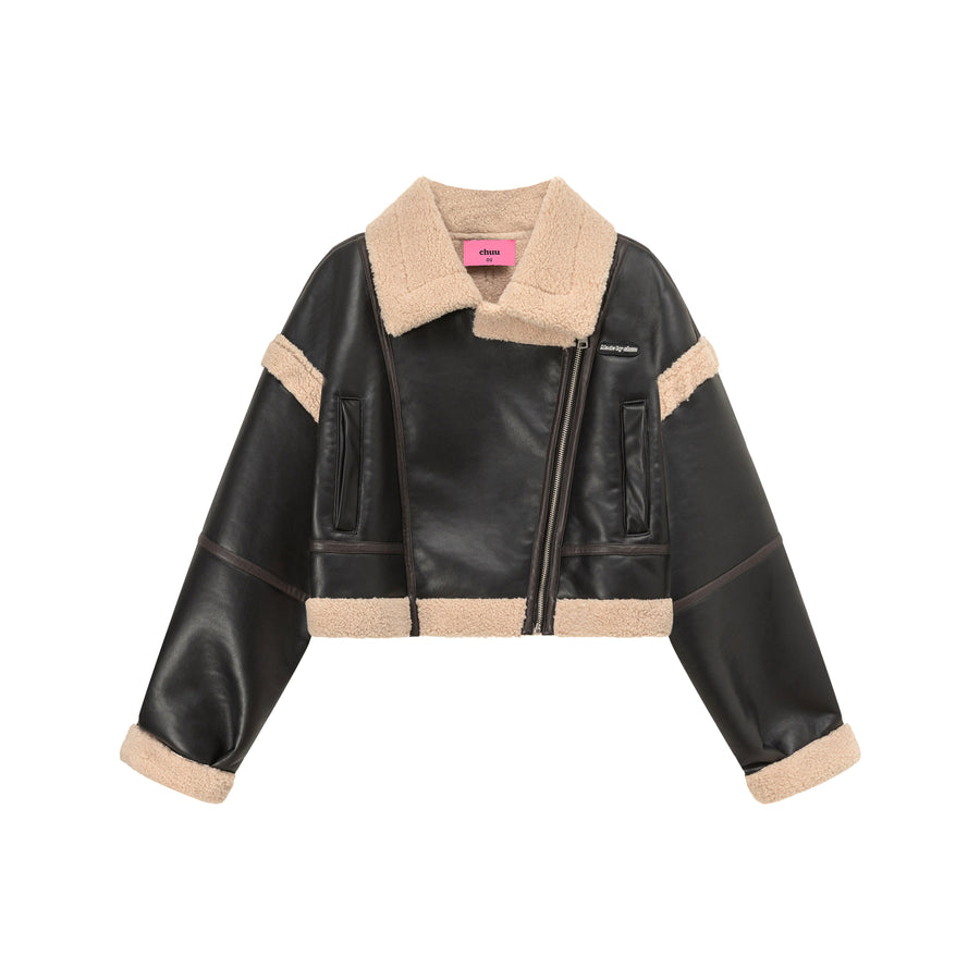 CHUU Collar Leather Crop Jacket