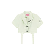 Single-Button Short Sleeve Crop Jacket