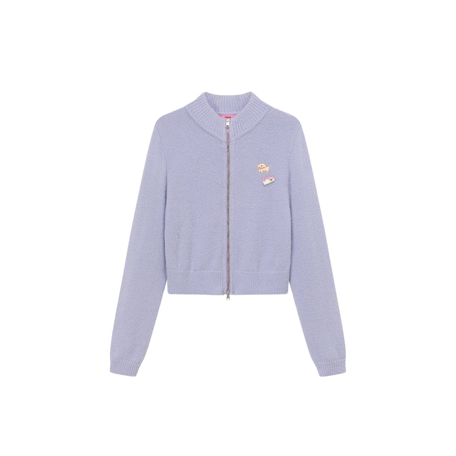 CHUU Color Puppy Logo Zip-Up Cardigan