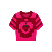 Pixel Pattern Heart Cutout Color Knit Sweater