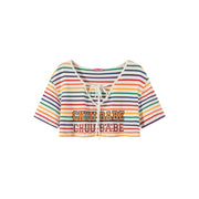 V-Neck Rainbow Stripe Loosefit T-Shirt