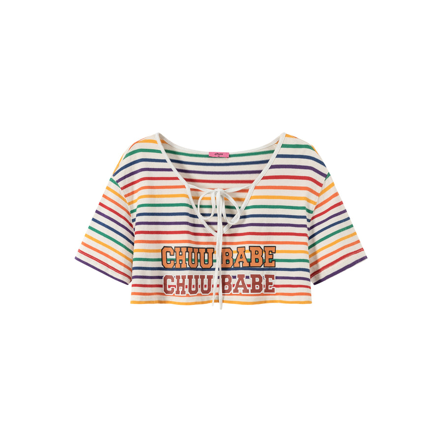 CHUU V-Neck Rainbow Stripe Loosefit T-Shirt