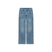 Frayed Denim Straight Jeans