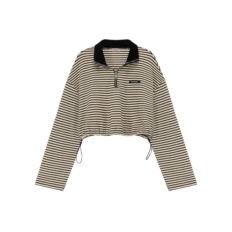 CHUU Striped Crop Half Zip-Up Top