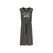 Printed Elastic Waist Drawstring Mid-Length Sleeveless Dress