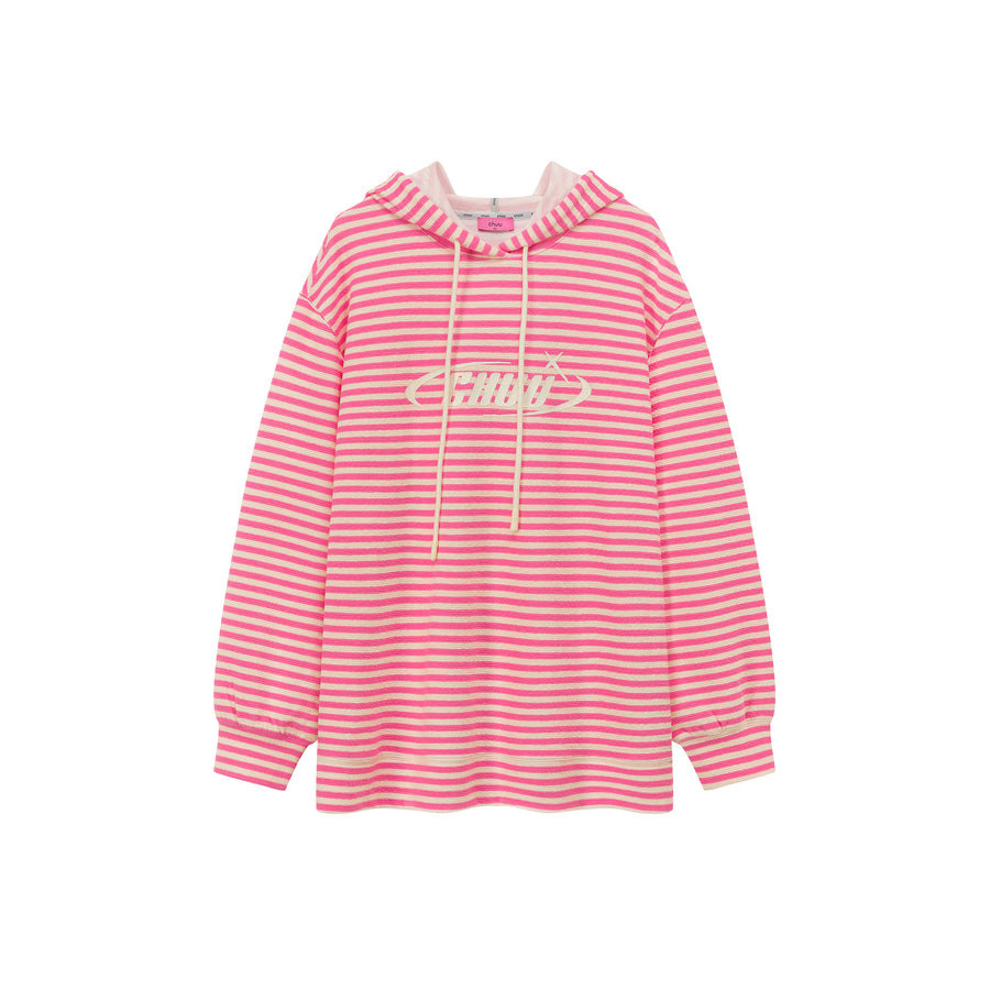 CHUU Logo Striped Loose Hoodie