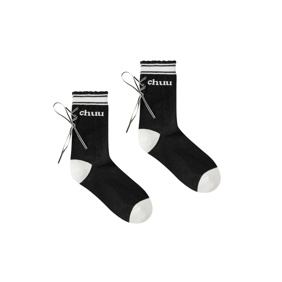 CHUU Logo Ribbon Knit High Socks