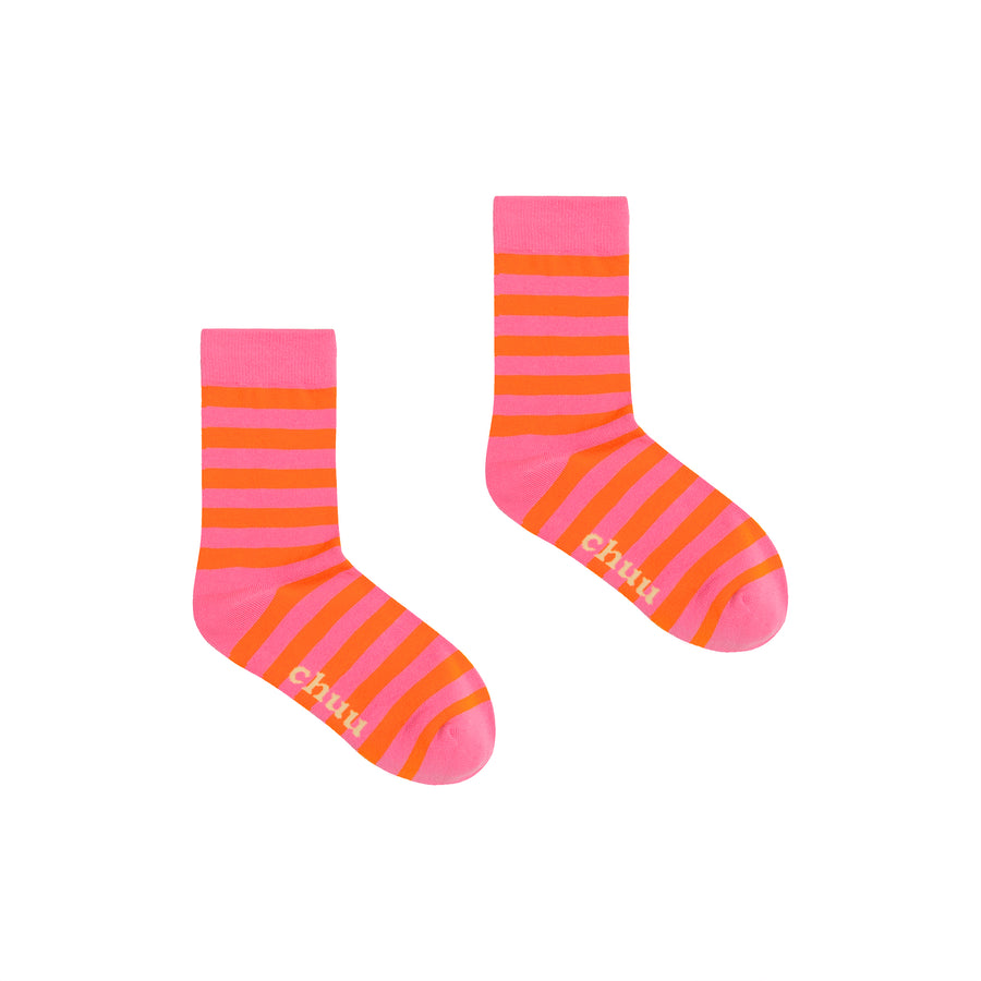 CHUU Striped Knit Logo High Socks