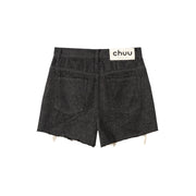 Exposed Logo Pocket Liner Distressed Denim Shorts