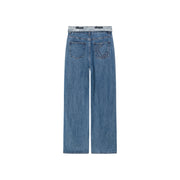 Logo Folded Waist Straight Denim Jeans