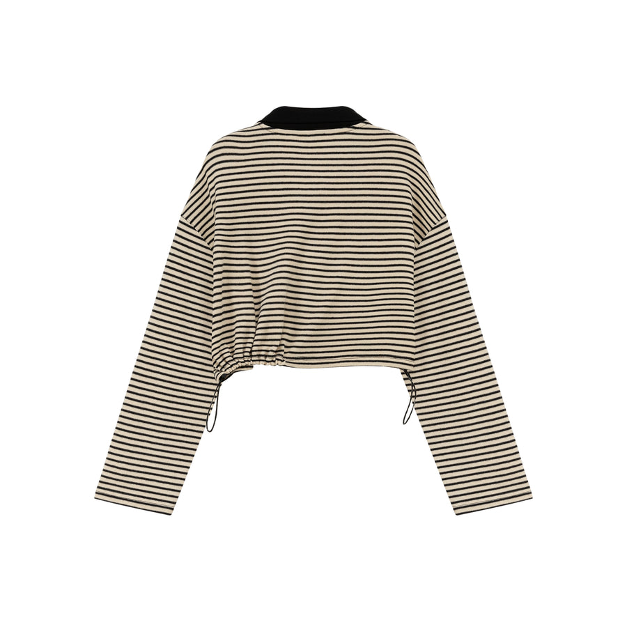 CHUU Striped Crop Half Zip-Up Top