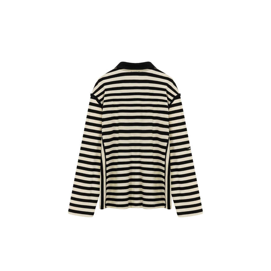 CHUU High Neck Half Zip Stripe Sweater