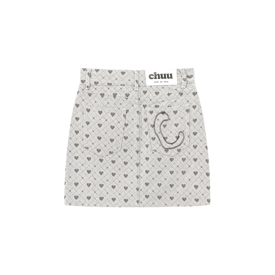 CHUU High Waisted Logo Heart Argyle Skirt