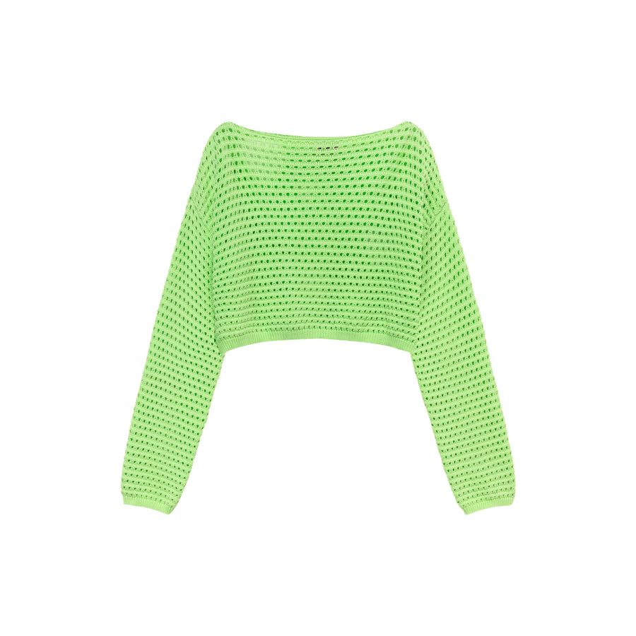 CHUU Heart Cutout Long Sleeve Crop Knit Sweater