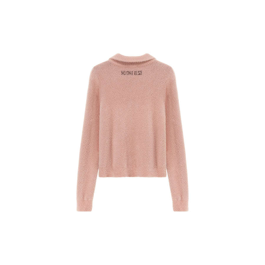 CHUU Mushroom Half Zip-Up Knit Sweater