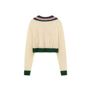 Logo Open Collar Crop Knit Sweater