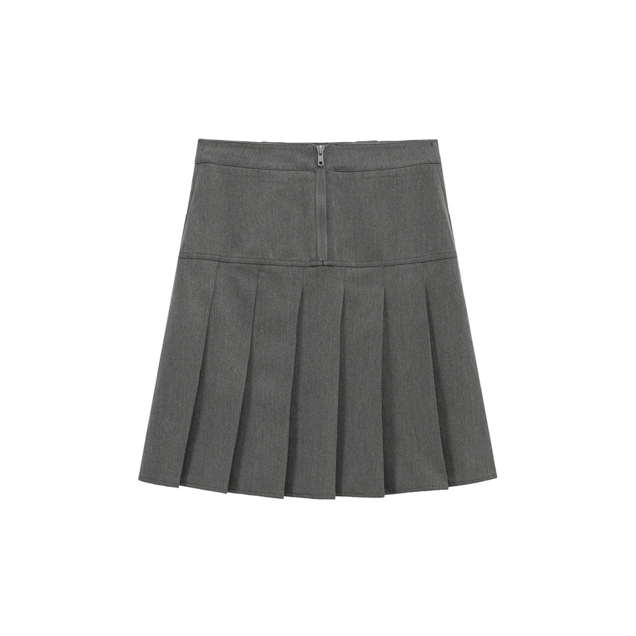 CHUU Logo Embroidered Pleated Skirt