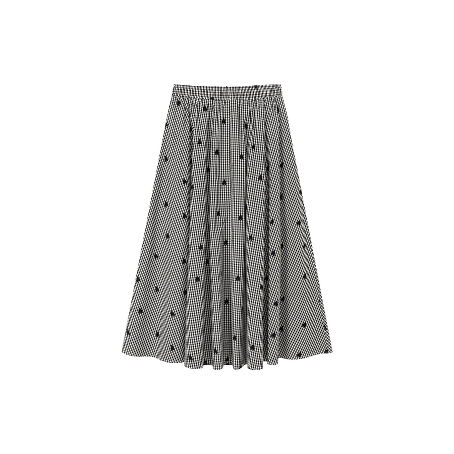 CHUU String Heart Check Long Skirt