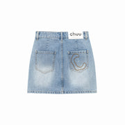 Front Cutout Denim Mini Skirt