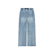 Elastic Waist Washed Wide Denim Jeans