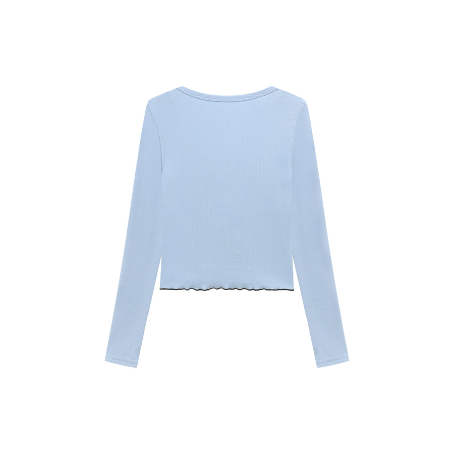 CHUU Ruffle Bow Lace Up Logo Slim Cropped T-Shirt