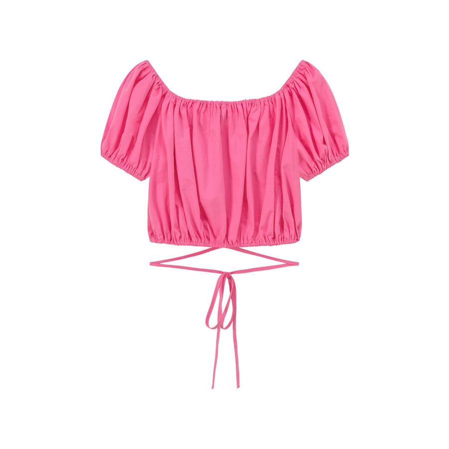 CHUU Off The Shoulder Puffy Cropped Tie Blouse