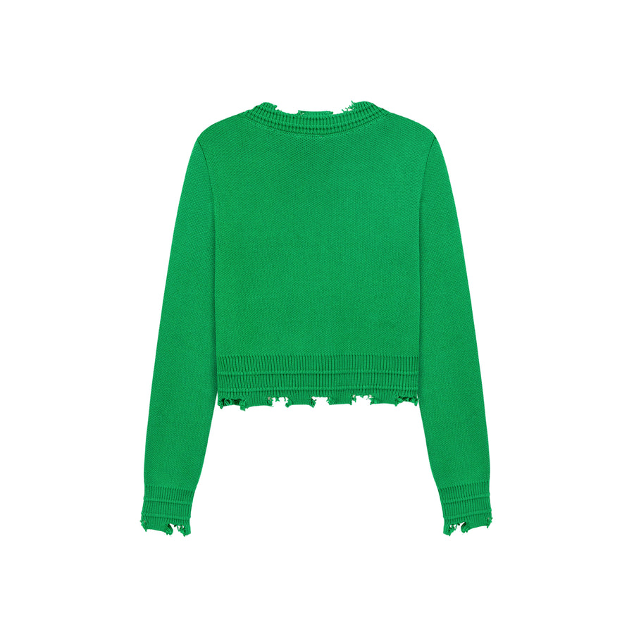 CHUU Logo Distressed Colored Knit Cardigan