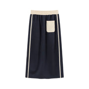 Elastic Waist Contrast Color Slit Mid Length Sporty Skirt