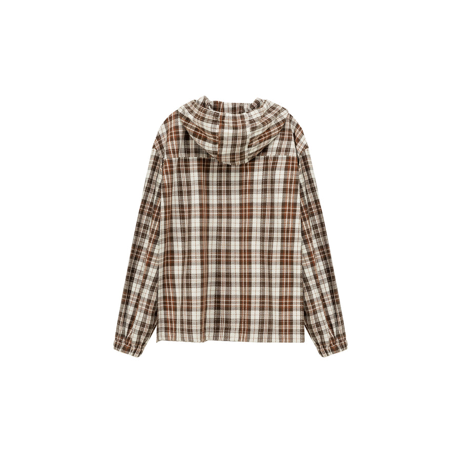 CHUU Checked Hooded String Shirt