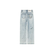 Distressed Straight Wide-Leg Denim Jeans