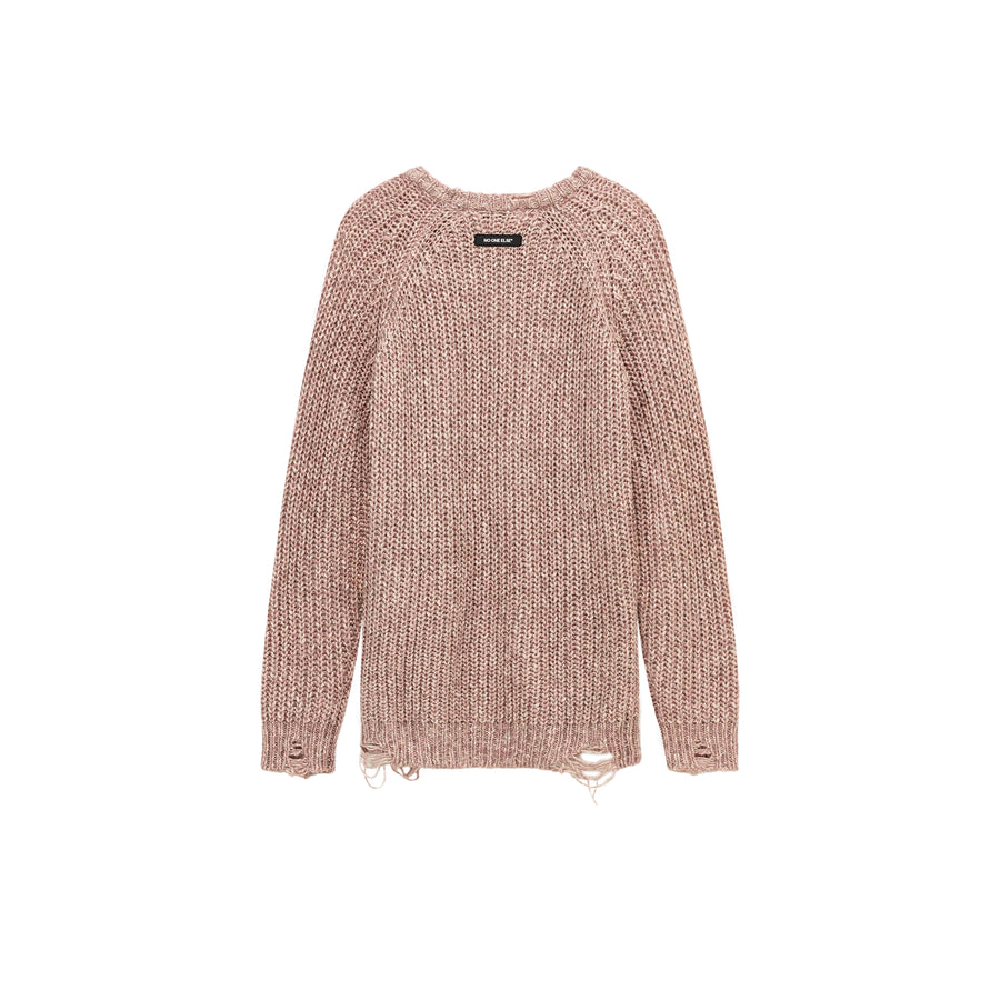 CHUU Loose Fit Raglan Knit Distressed Sweater