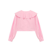 Asymmetrical Frill Big Collar Semi Crop Top