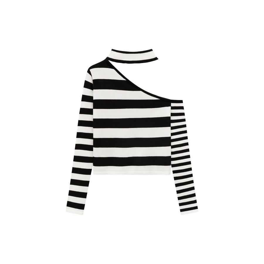 CHUU One Shoulder Choker Stripe Knit Top