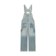 Knee Damaged Denim Overalls