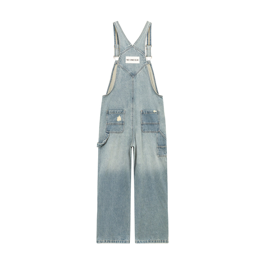 CHUU Knee Damaged Denim Overalls