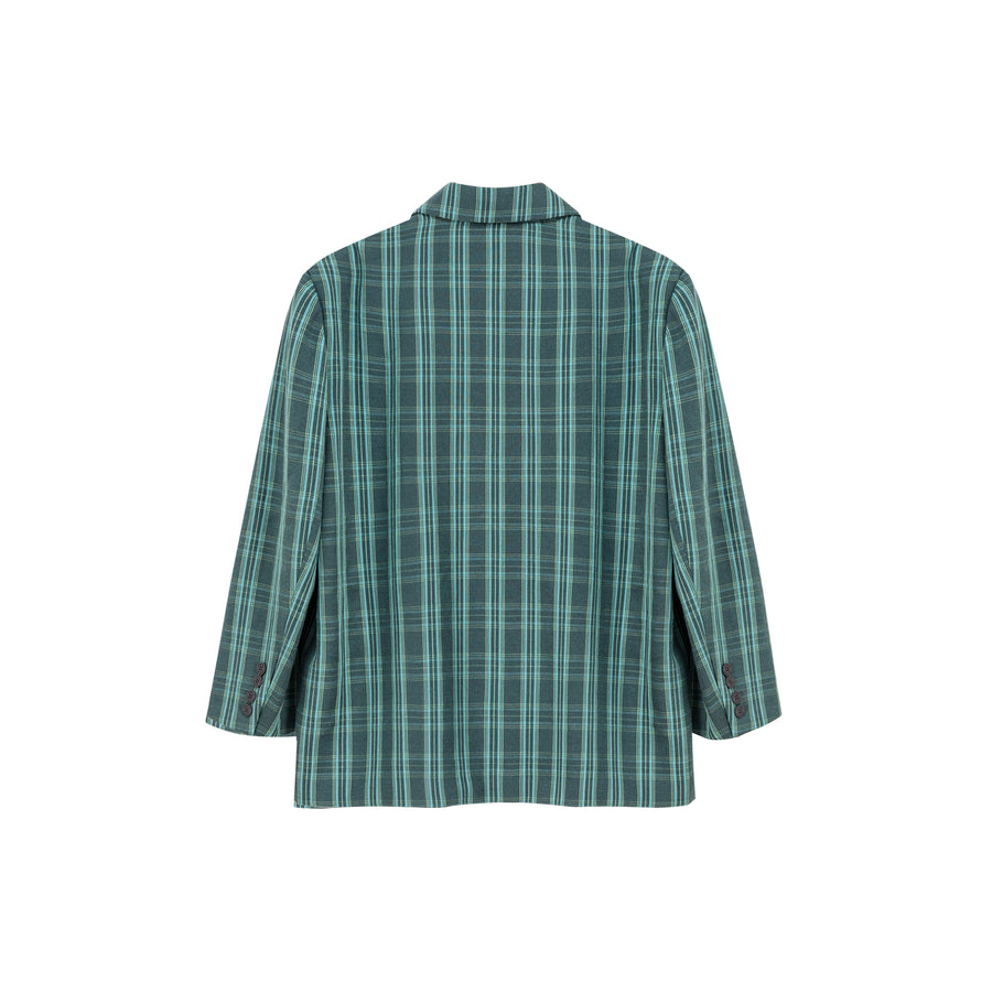 CHUU Vintage Check Preppy Embroidered Blazer Jacket