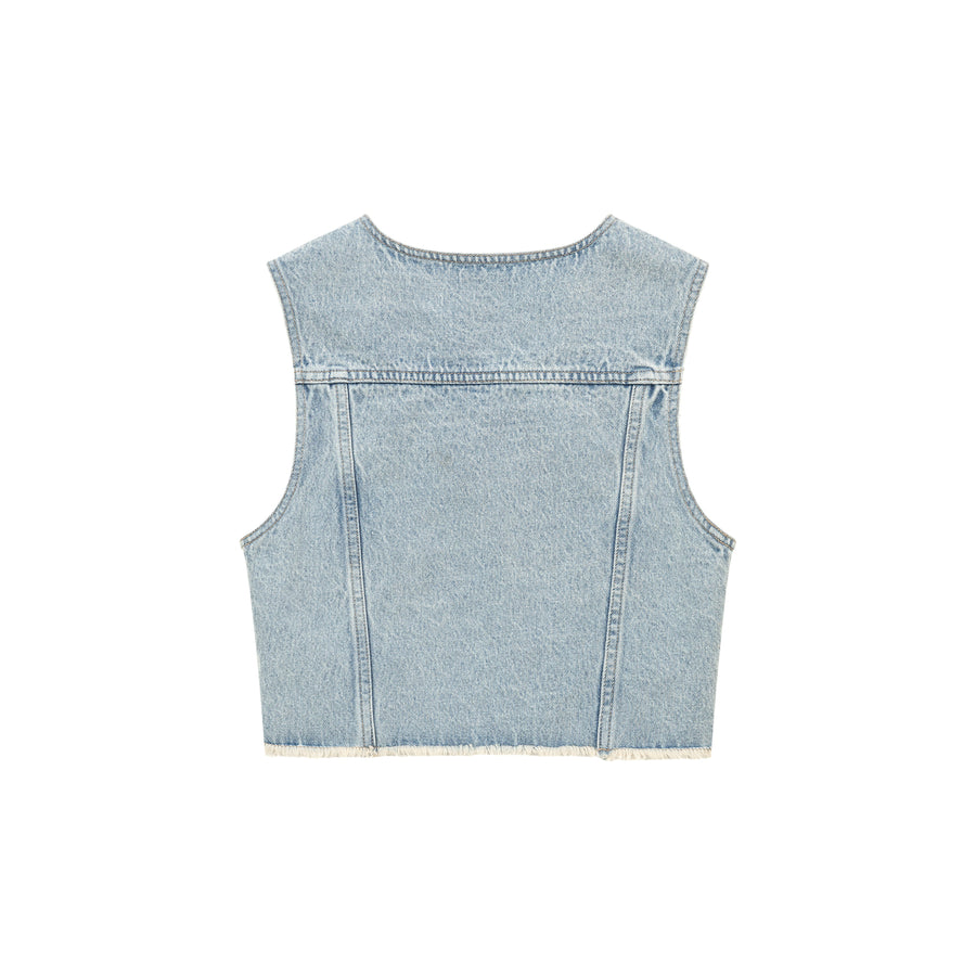 CHUU Lace Up Bow Denim Vest