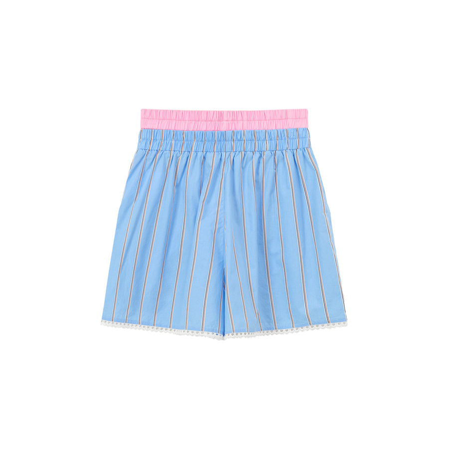 CHUU Lace Hem Striped Casual Shorts