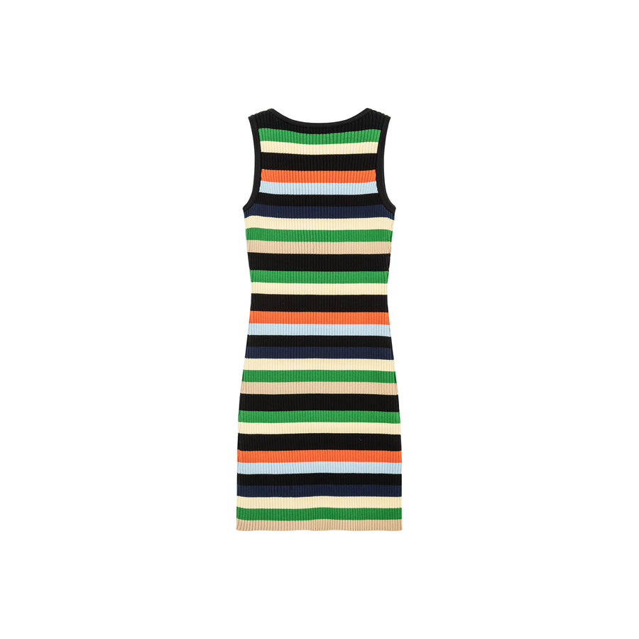 CHUU Color Contrast Striped Sleeveless Knit Dress