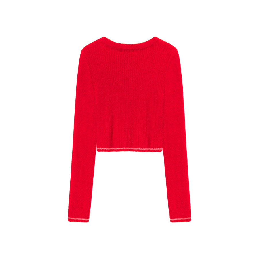 CHUU Slit Sleeves Button Crop Knit Sweater